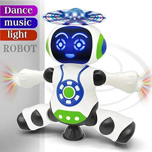 Toy robot with LED lights and colorful effects on a white background