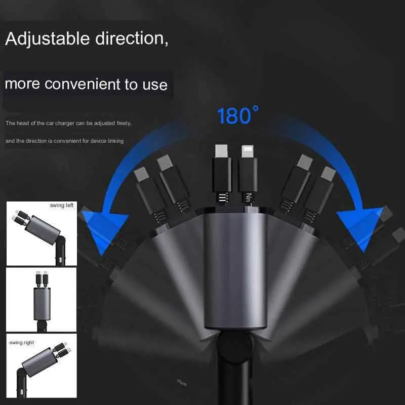 Car charger with adjustable direction feature on a dark background