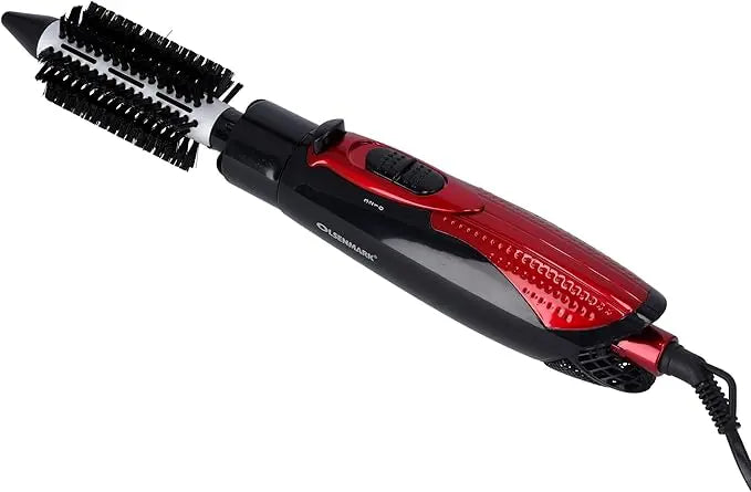 Red and black hair styling tool on a white background