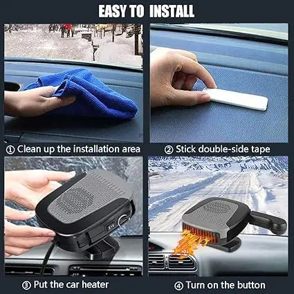 Step-by-step guide on how to install a car heater with images and text.