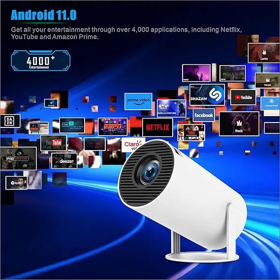 White security camera with streaming applications on a blue background