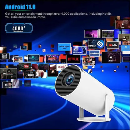 White security camera with streaming applications on a blue background