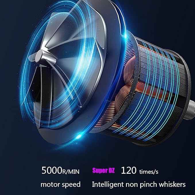 Technical illustration of a motor with detailed components and specifications on a dark background