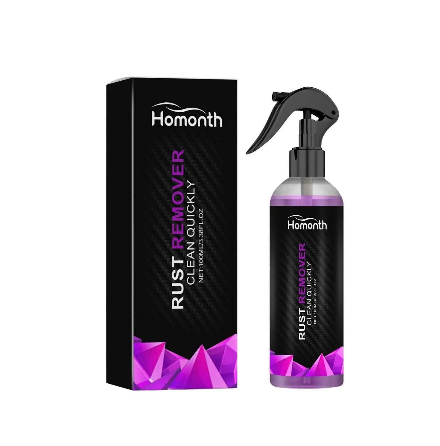 Homonth rust remover spray bottle and packaging on a white background