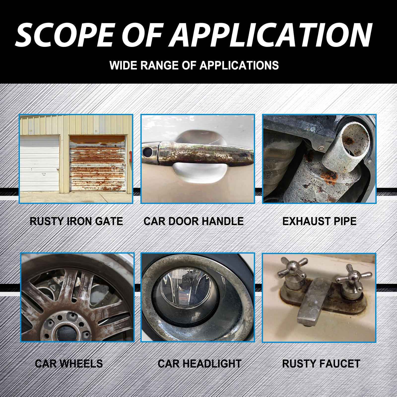Scope of application for rust removal on various metal components.