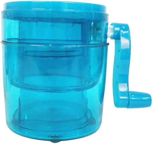 Blue plastic shaker with handle on a white background