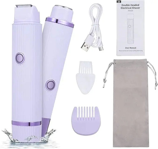 Purple double-headed electrical shaver set with accessories on a white background